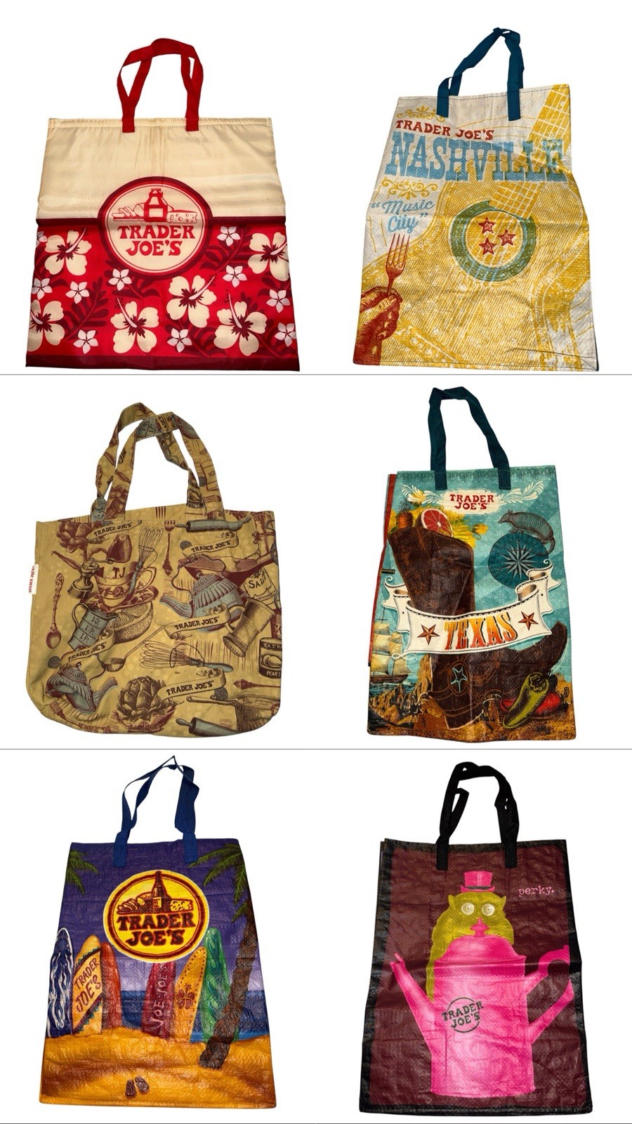 7 Vintage Trader Joe’s Reusable Tote Bags Insulated Texas Tennessee Florida Many