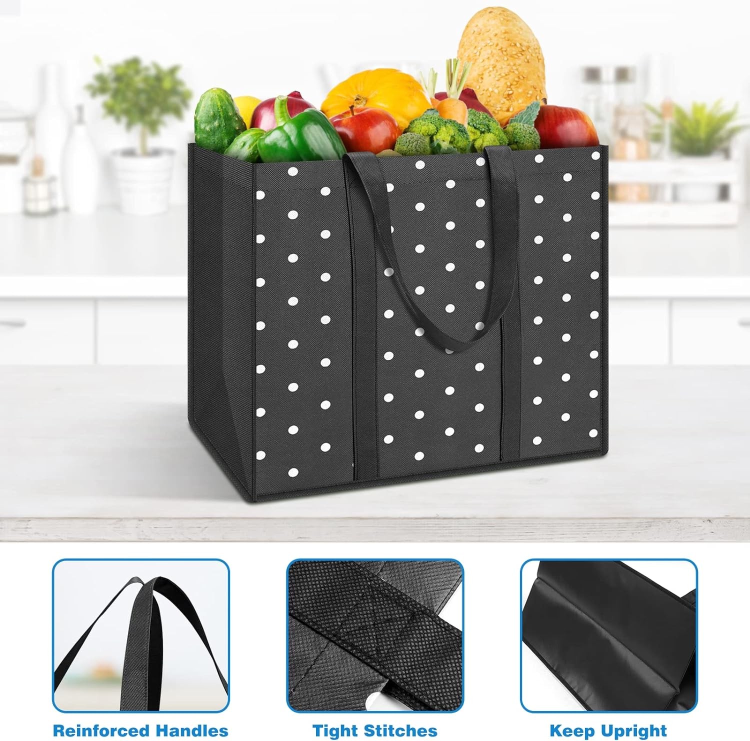 10 Pack Reusable Grocery Bags 35L Large Waterproof Heavy Duty Tote Shopping Set