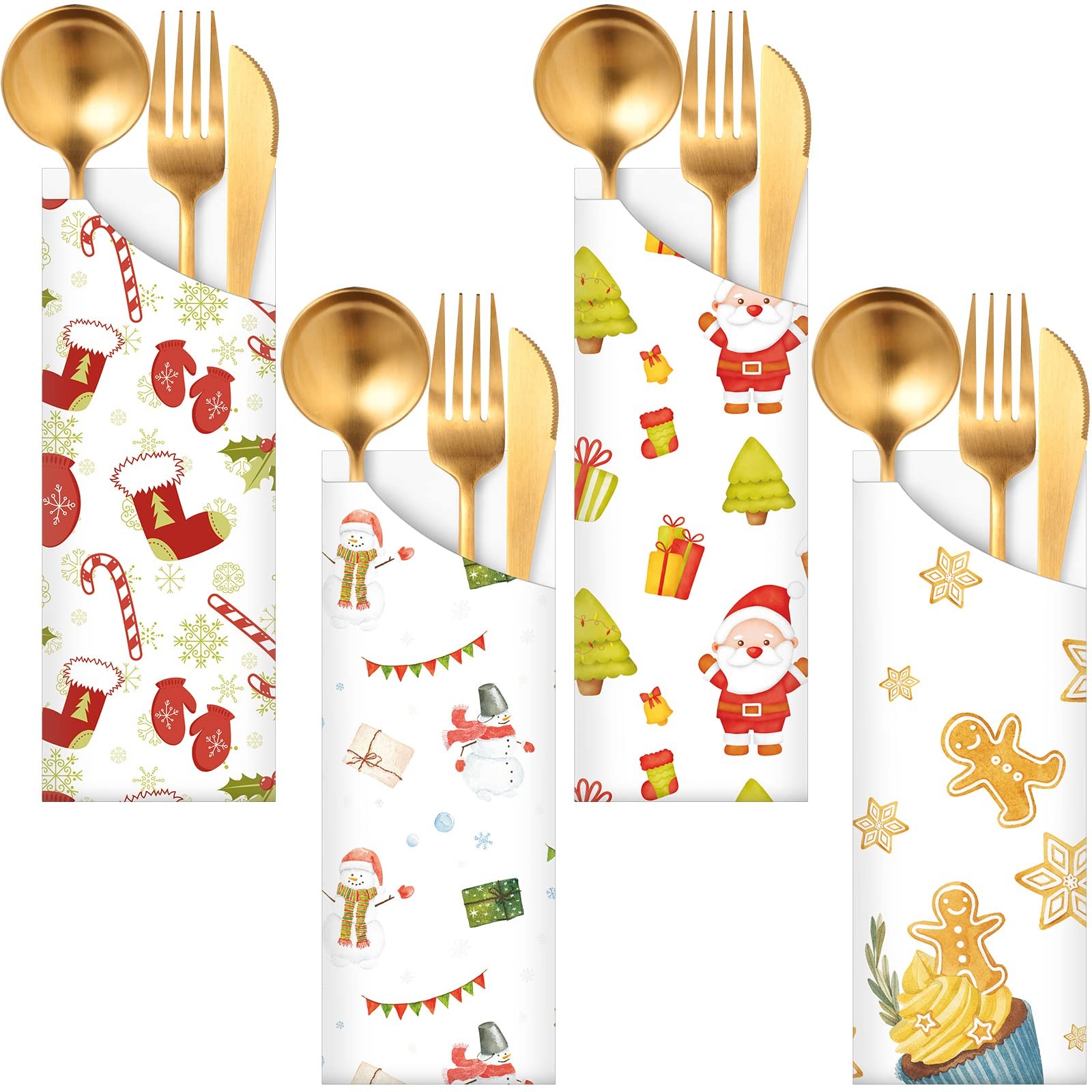 Roowest 100 Pcs Christmas Silverware Bags Disposable Utensil Cutlery Santa