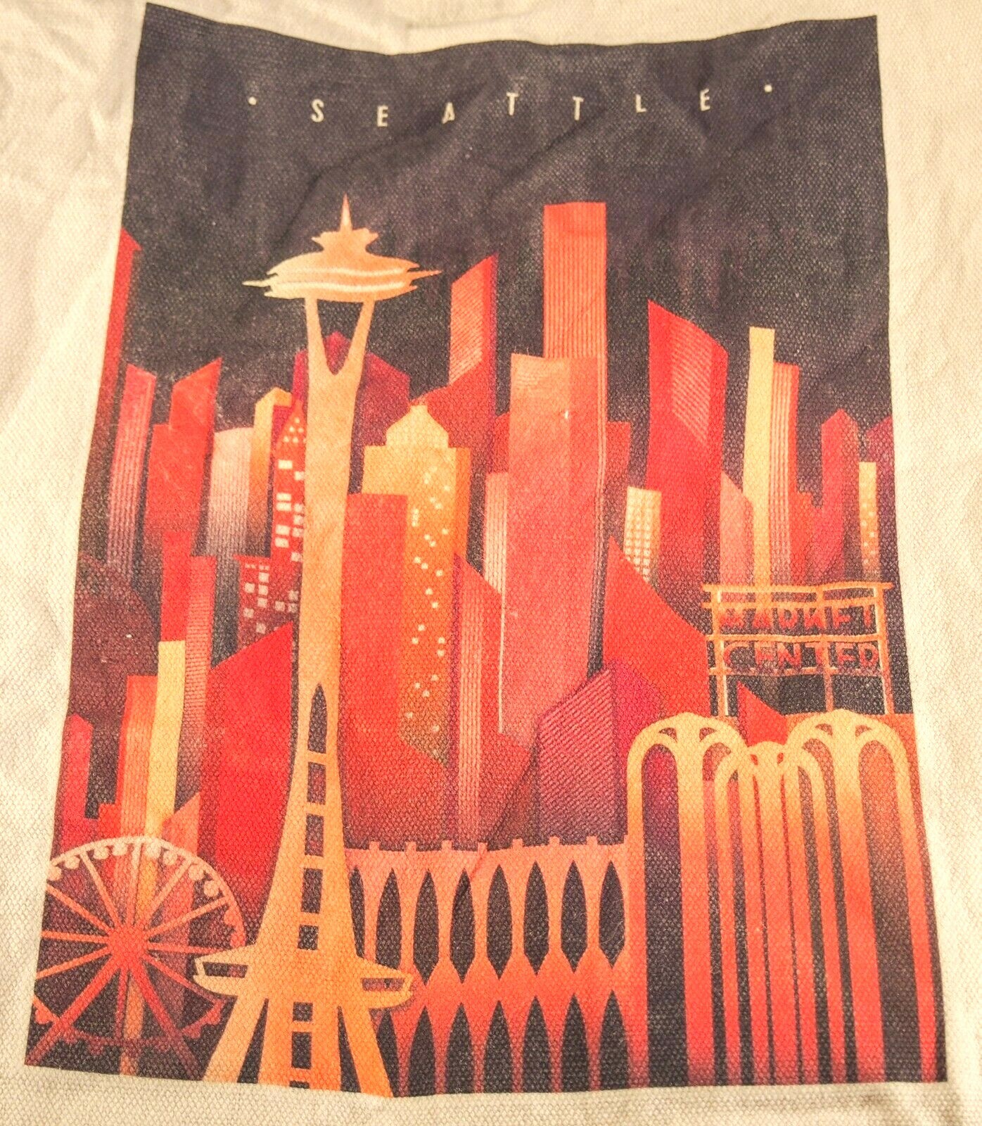 Seattle Skyline Canvas Tote Lantern Press Orange Red Graphic