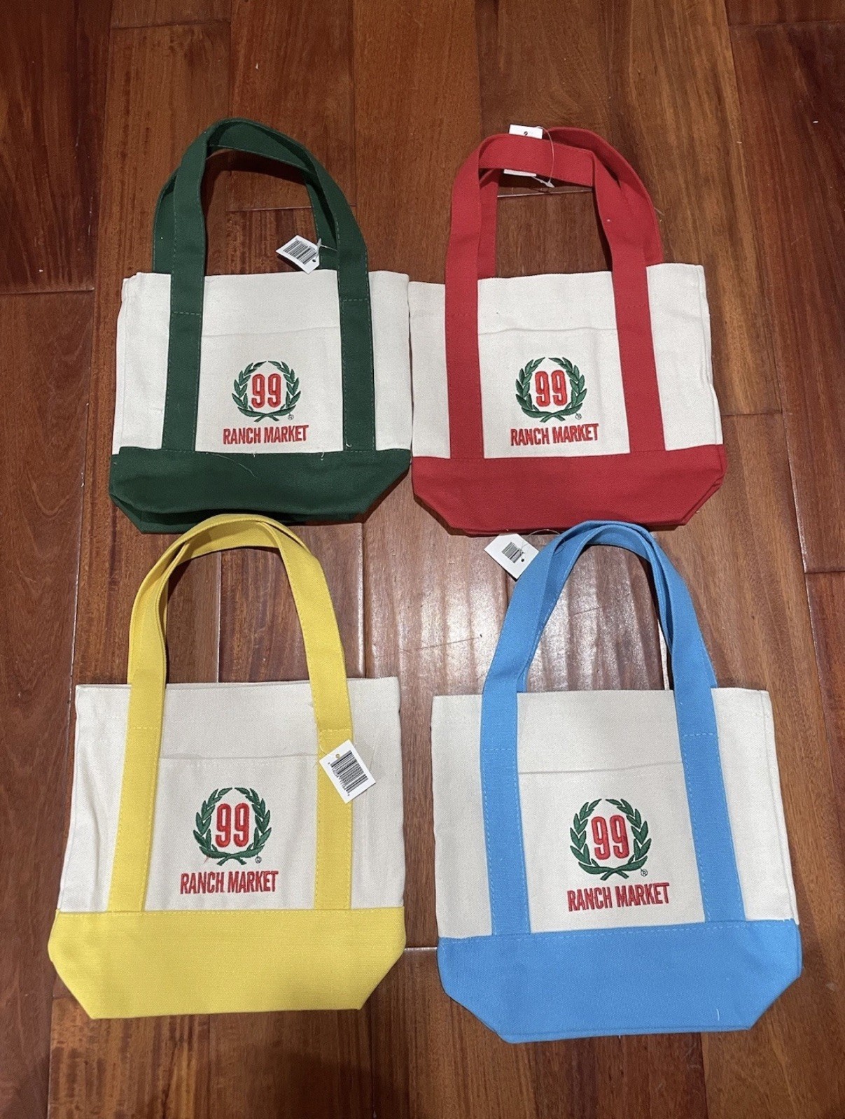 99 Ranch Market Mini Tote Bag Set of 4 Red Green Blue Yellow