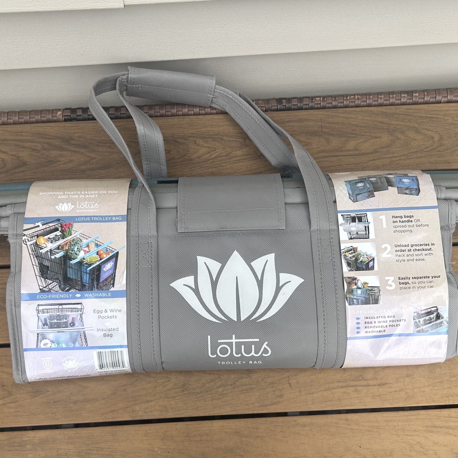 Lotus Trolley Bag Set 4 Eco Friendly Cart Grocery Grey Grn Blue Insulated Pocket