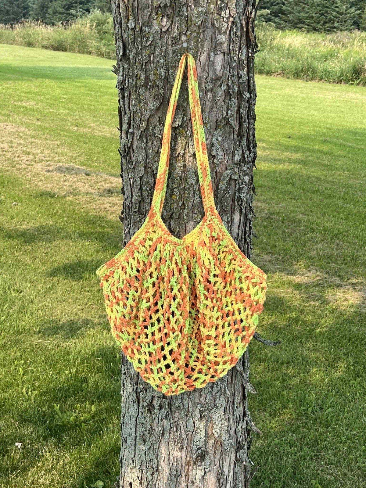Crocheted Cotton Market Bag (yellow,green,orange)