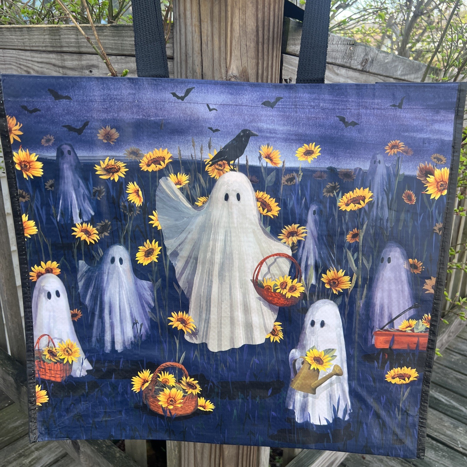 Halloween Ghosts 👻Baskets Sunflowers 🐦‍⬛ CROWS Bats Shopping Bag New🌼TJX🌼