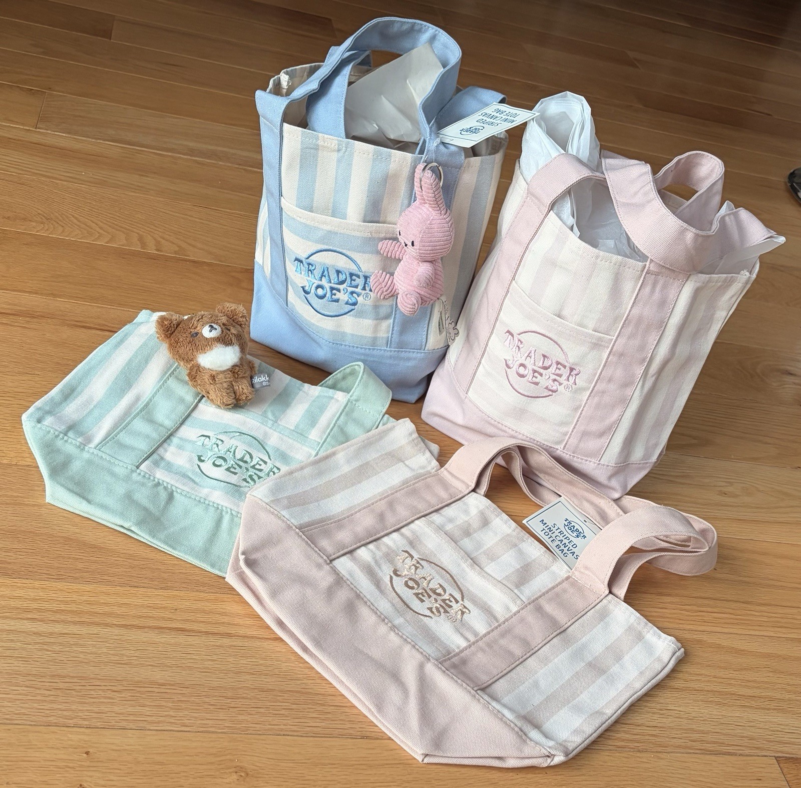 Trader Joe’s Stripe Mini Canvas Tote Limited Edition Set of 4 NWT All Colors