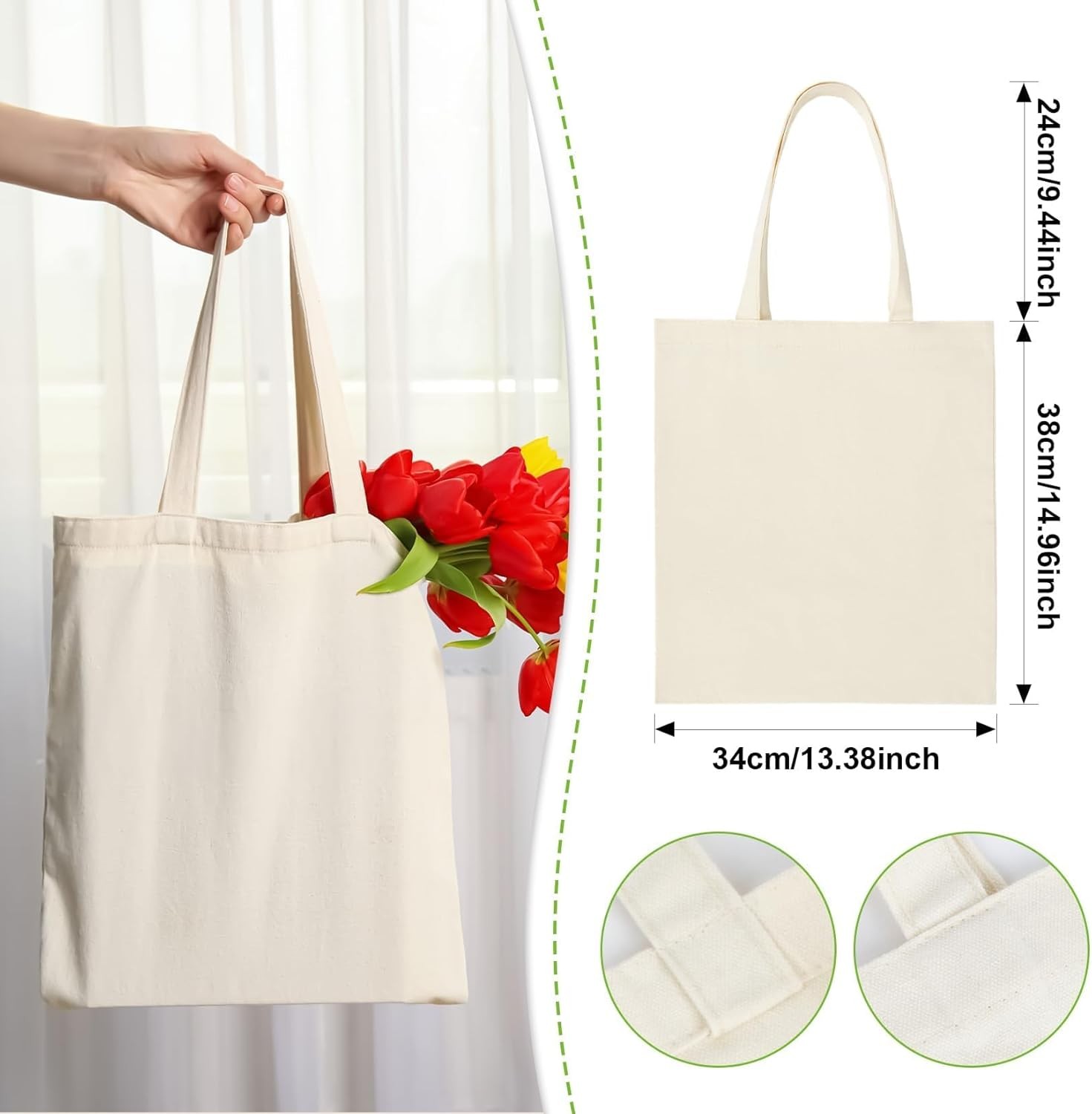 Canvas Tote Bag 4 Pack Reusable Cotton Shopping Bags Blank DIY Craft Tote Market