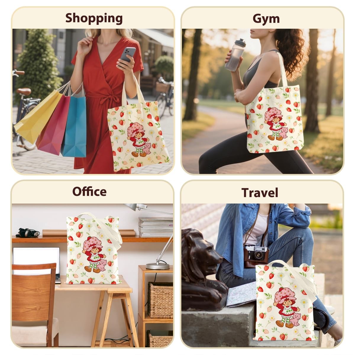 Cute Strawberry Tote Bag for Women, Kawaii Accessories Strawberry Gifts, Reus…