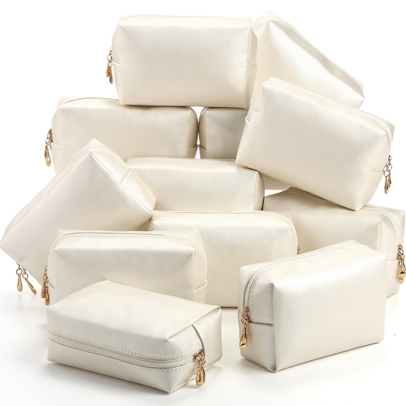 Kigeli 12 Pcs PU Leather Makeup Bag Bulk Small White Preppy Ivory