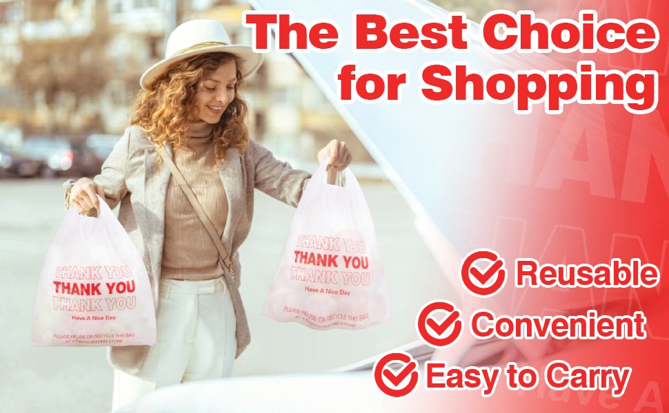 Grocery Bags – 40Count Thank You T-shirt Bags for Grocery Store 11″ X 21″