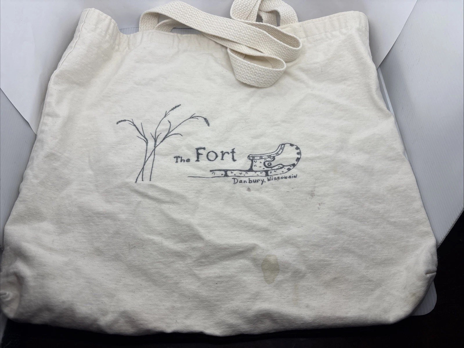 Cloth Bag Reusable Souvenir The FORT Danbury Wisconsin Cream Color 2 Handles