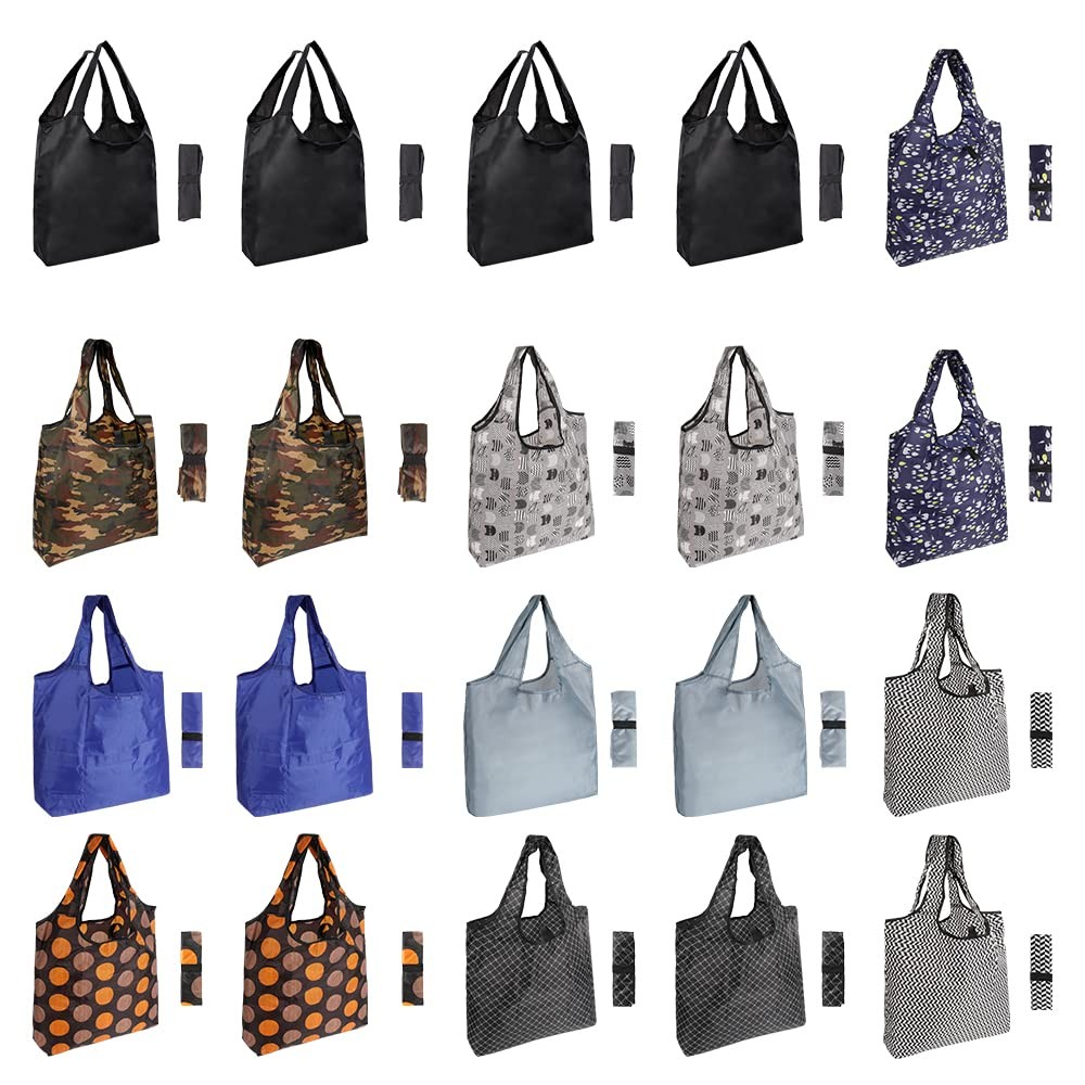 20 Pack 15×4.5×15 Inch Mixed Color Reusable Grocery Bags with Handles Bulk, S…