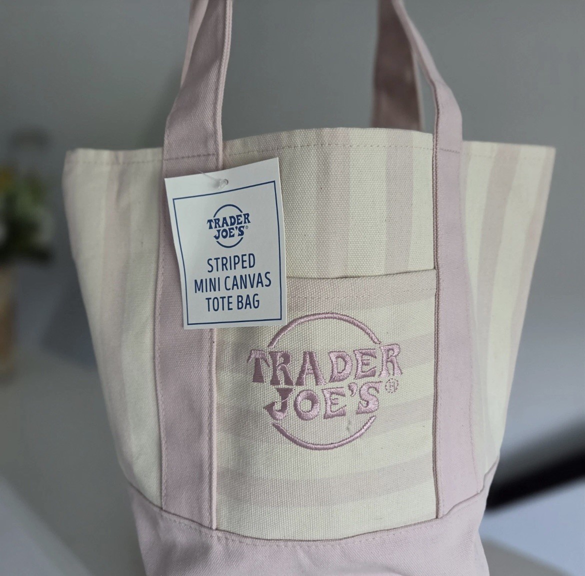 Trader Joe’s Limited Mini Canvas Pastel Striped Tote Bag 2026 Pink