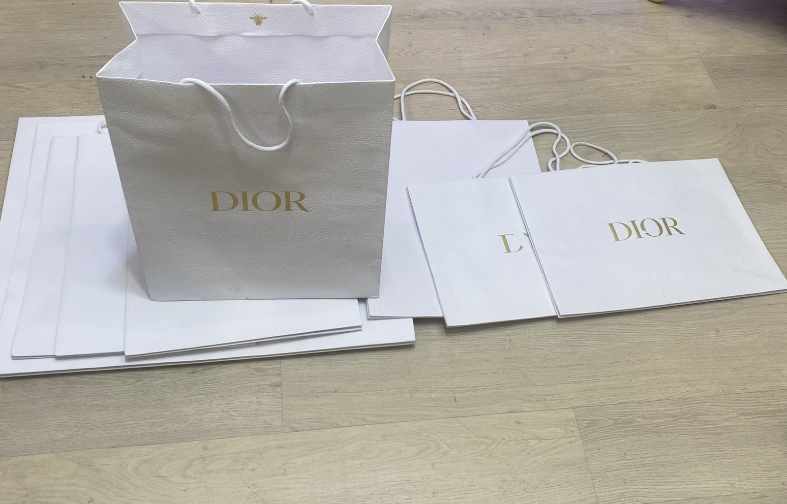 Set of 9-Dior Authentic White Gold Empty Gift Shopping Paper Bags All Size Lot