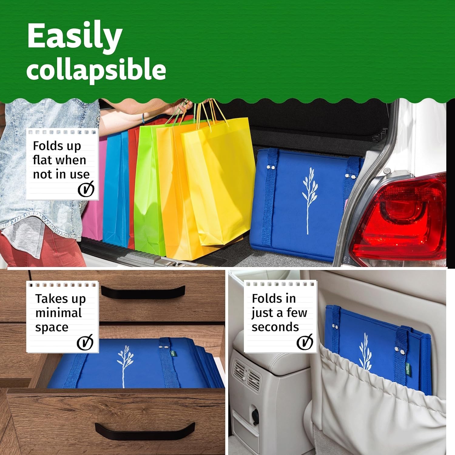 Eco-Friendly Green Bulldog Shopping Bags – Collapsible, 65 lbs Capacity – 3 Pack