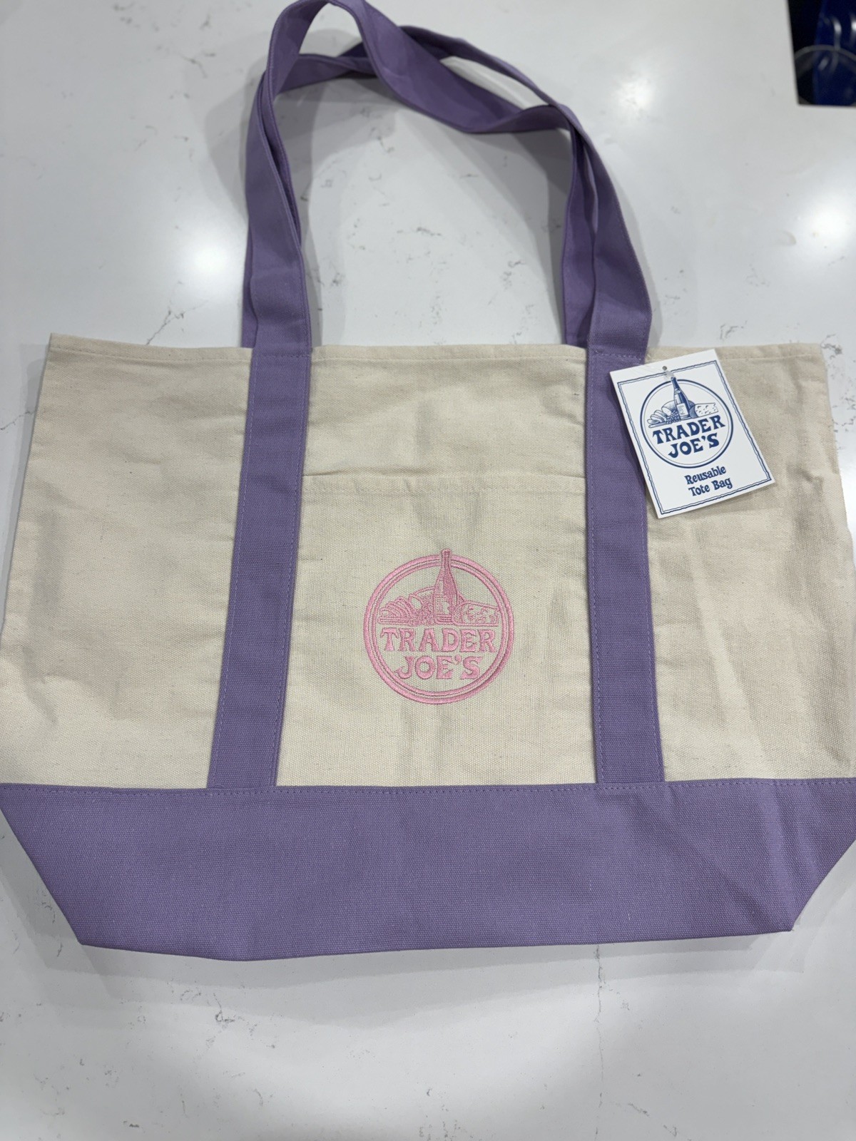 Trader Joe’s Large Pastel Canvas Reusable Tote Bag 2026 Limited Edition Lavender
