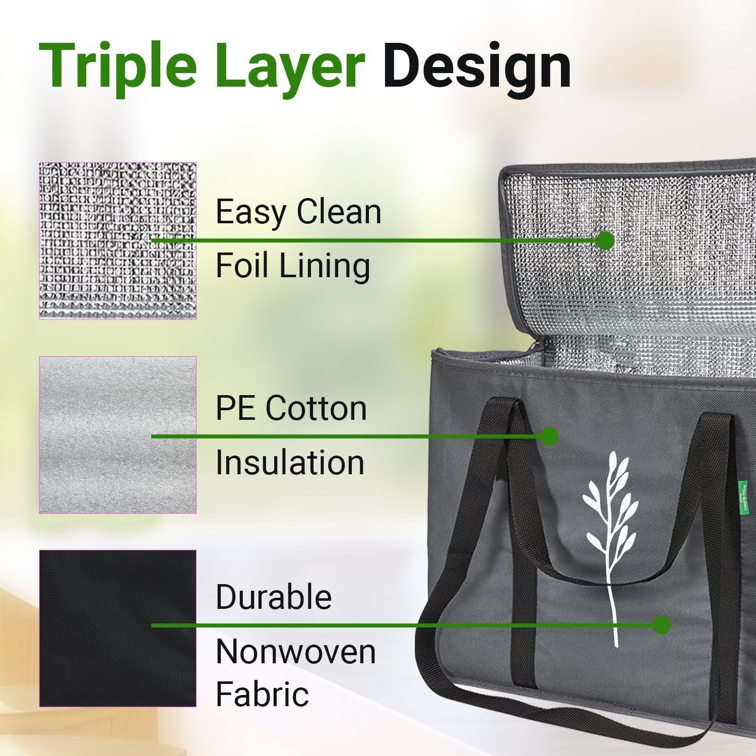 16″x9″x13″ Insulated Grocery Bags 2 Pack – Gray Cooler Totes