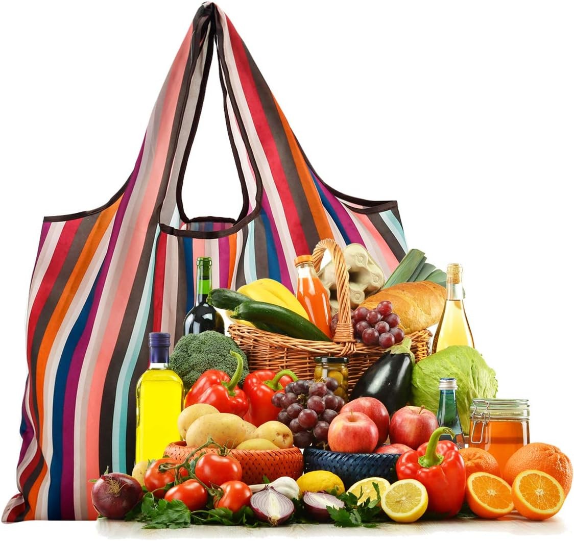 Reusable Grocery Bag 2 Packs Large Washable Foldable Eco Friendly Nylon Heavy