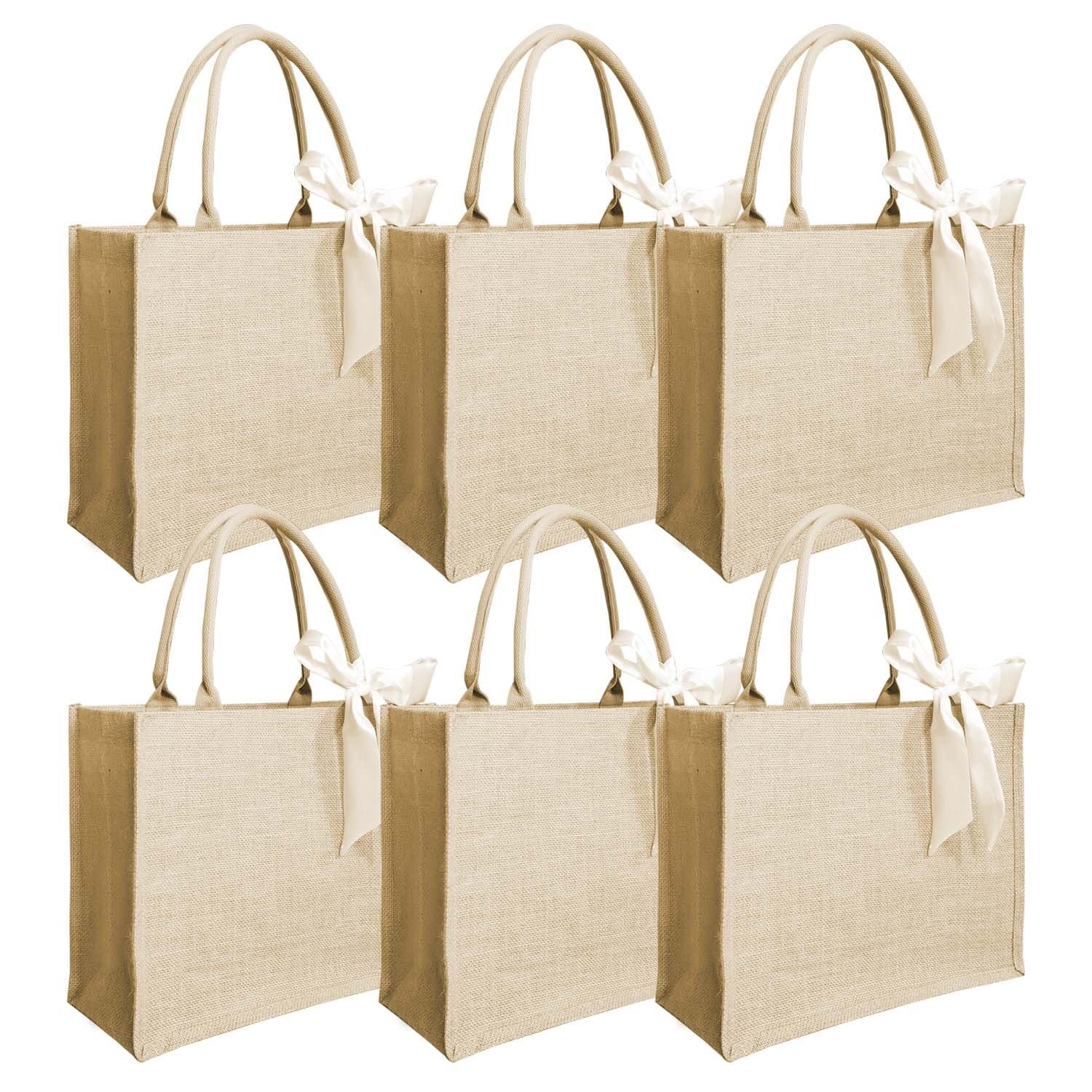 6 PCS 15.35×5.91×11.81 Inch Burlap Tote Bag Waterproof Jute Gift Bag Set