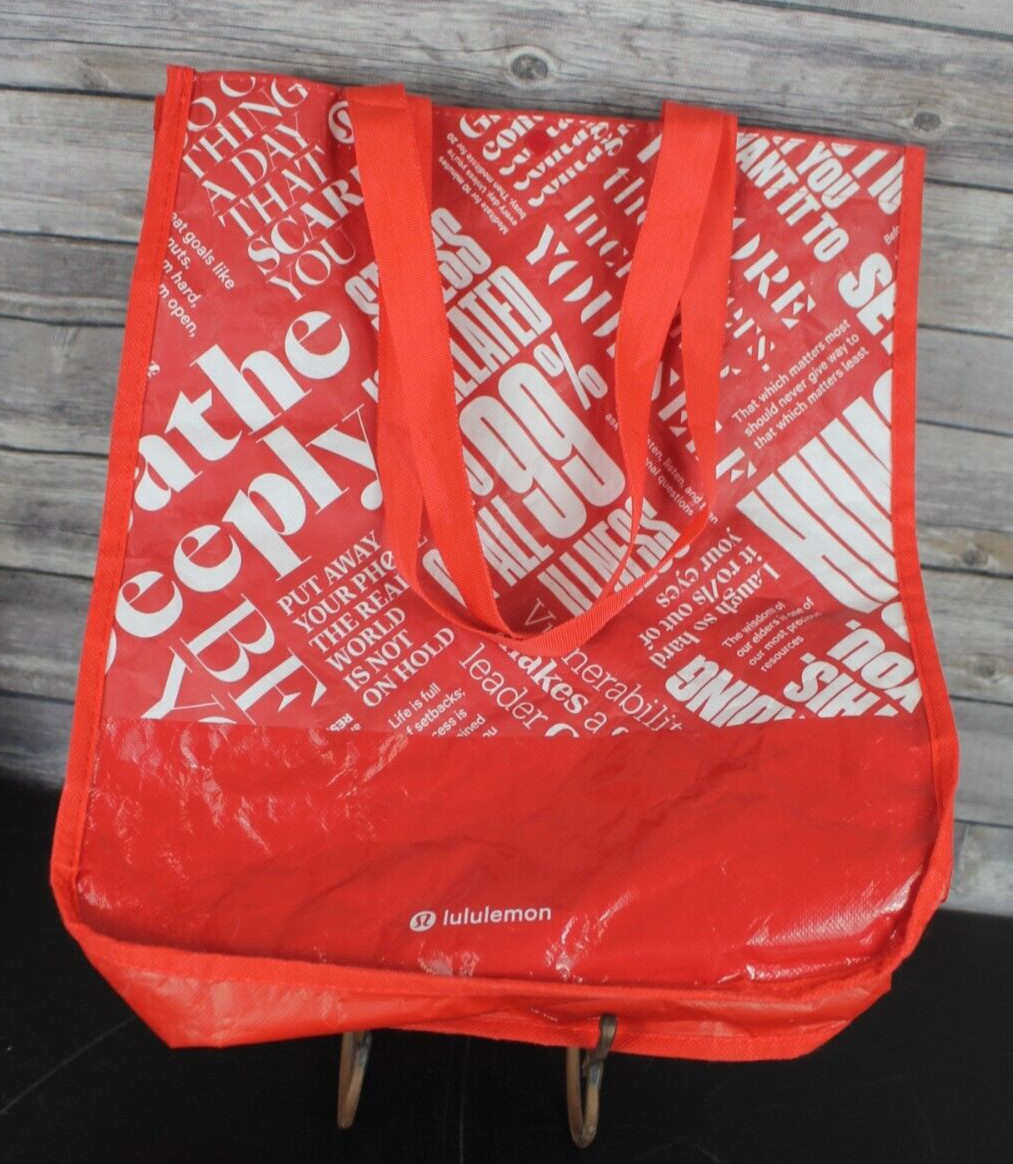 LULULEMON Reusable Shopping Bag Tote Large Red 16″ x 14″ snap closure