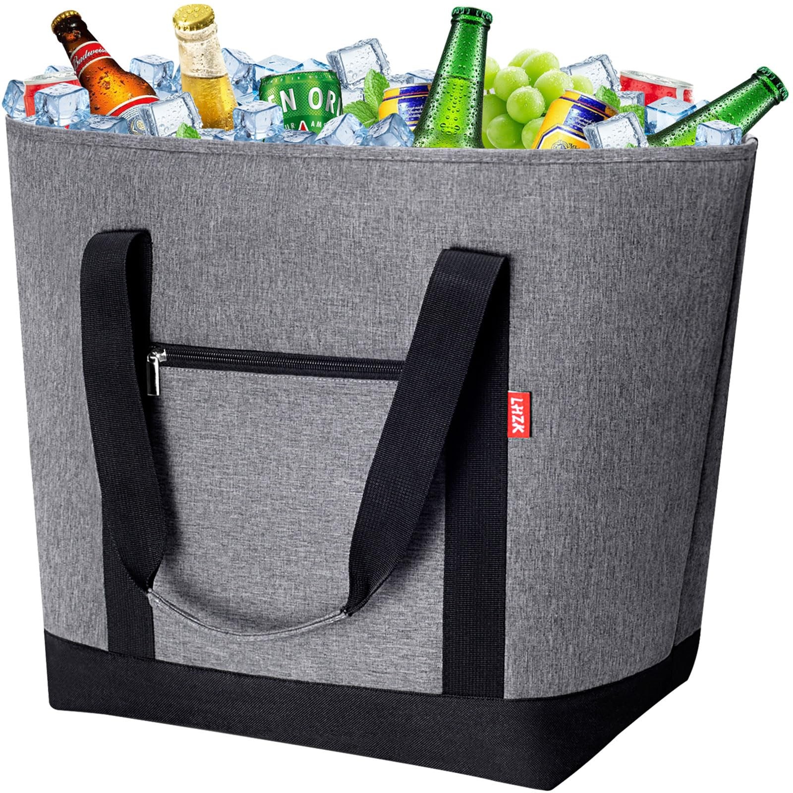 50L Jumbo Insulated Cooler Bag Collapsible Waterproof Tote Gray for Grocery