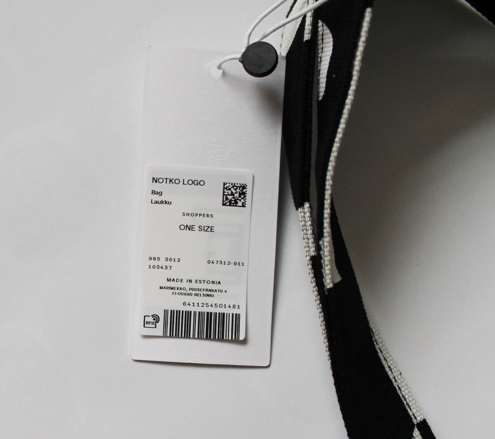 Marimekko Notko Logo bag, black/white 33×39,5cm