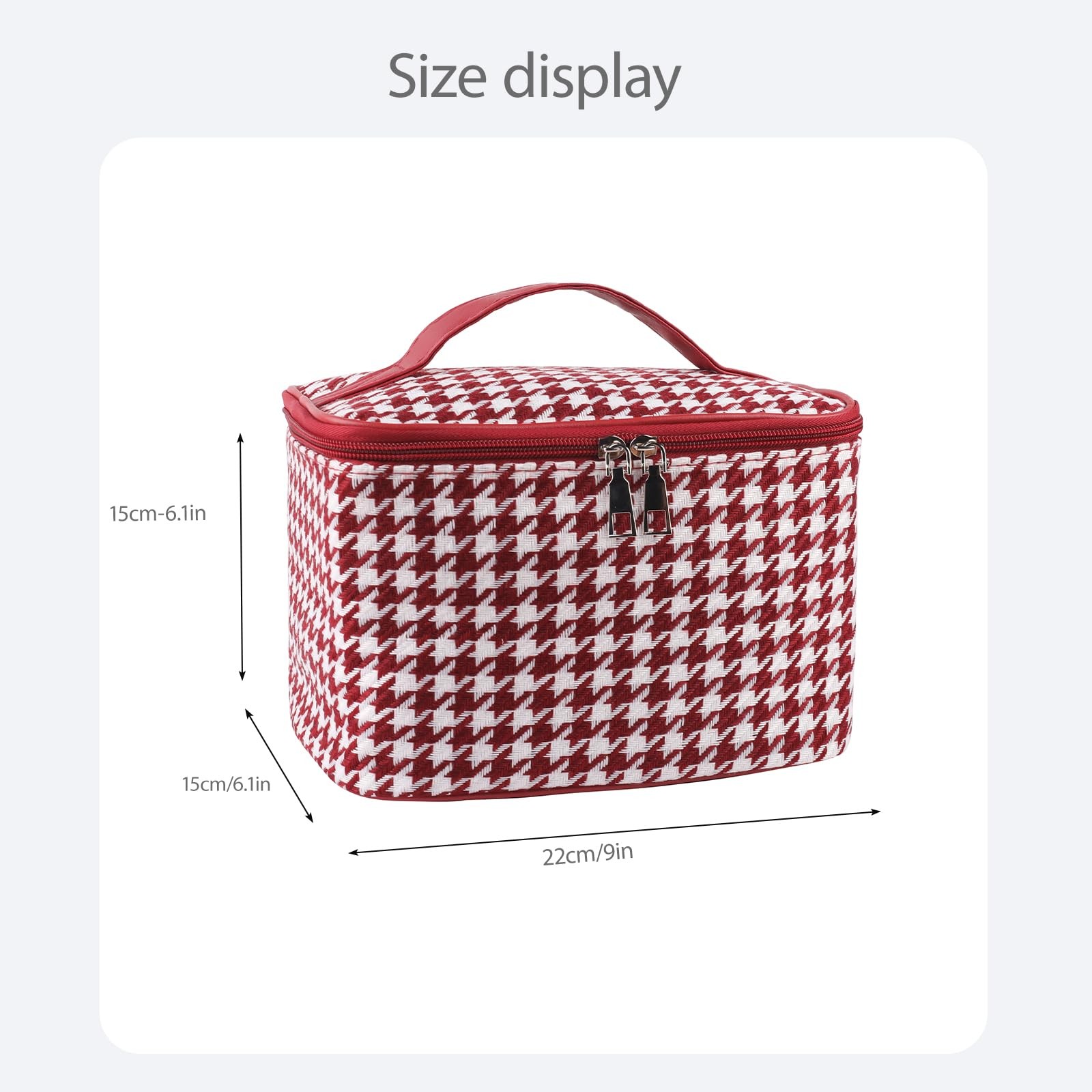 lllyan Travel Makeup Bag,Large Capacity Cosmetic Bags for Women Grid Wine Red