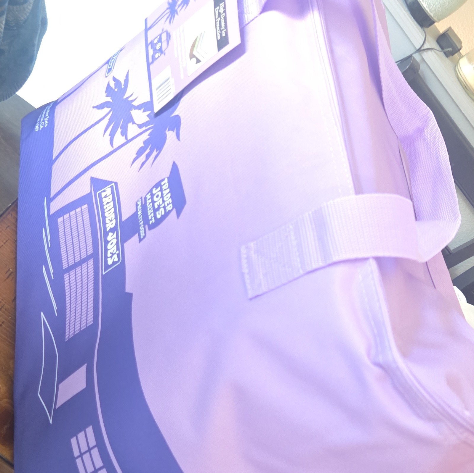 Trader Joe’s All-Over Reusable Shopping Bag Tote Purple Large 15x16x16 in