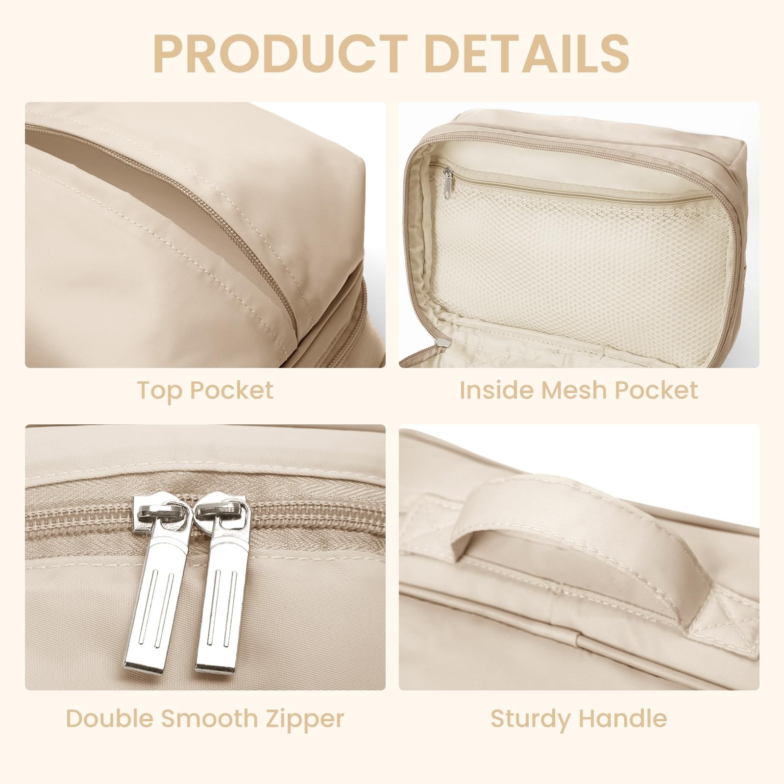 Travel Cosmetic Bag Women Portable Makeup 10.04″l X 6.5″w X 1.97″h, khaki