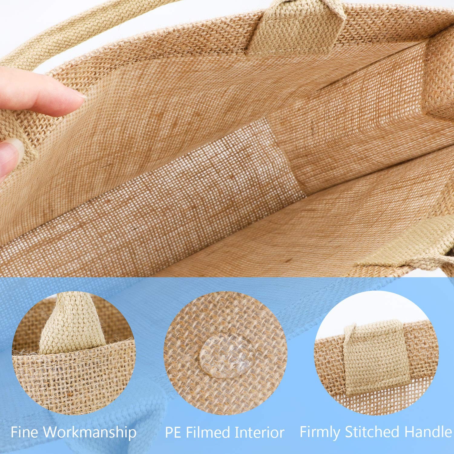 Jute Tote Bags, 1 Pack Small Burlap Jute Reusable Canvas Gift Favors Bag with…