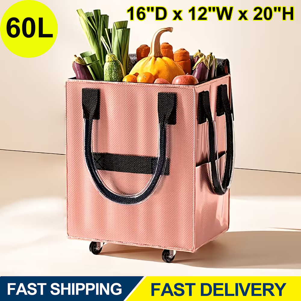 Medium Reusable Grocery Bag on Wheels Heavy Duty Rolling Shopping Tote w/ Handle