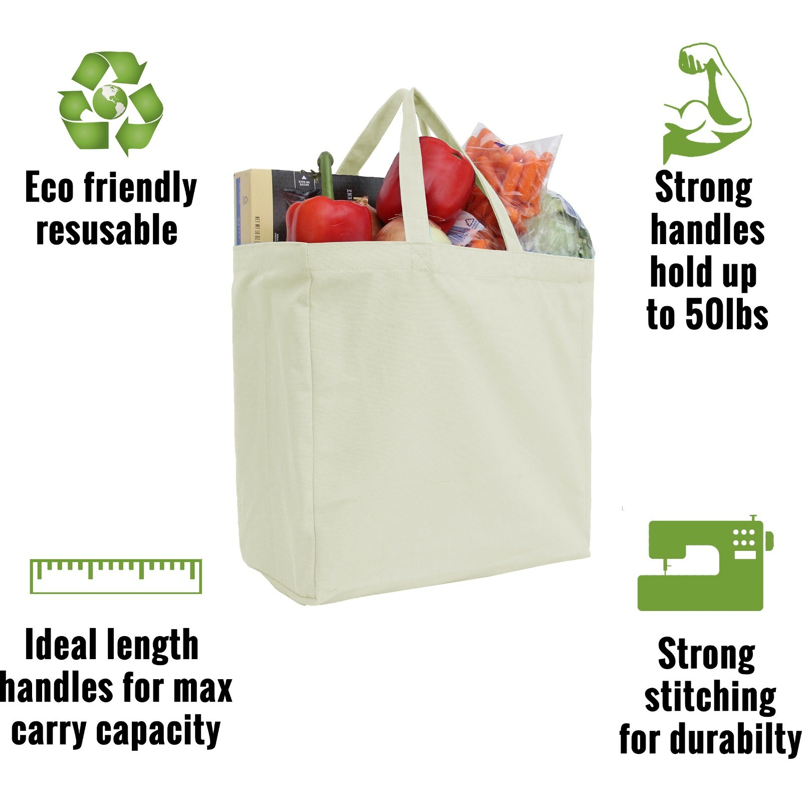 Bulk Packs Large Cotton Canvas Tote Bags – 2 Sizes – Reusable – Heavy Wt Fabric