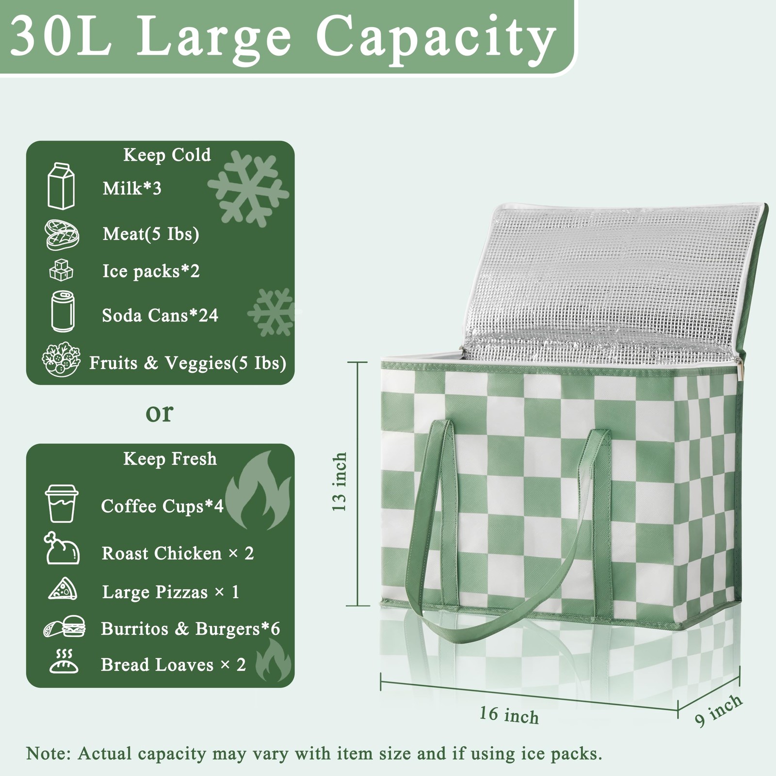 Sage Green Checkered Insulated Grocery Bags 2 Pack, Checkerboard Cooler Shopp…