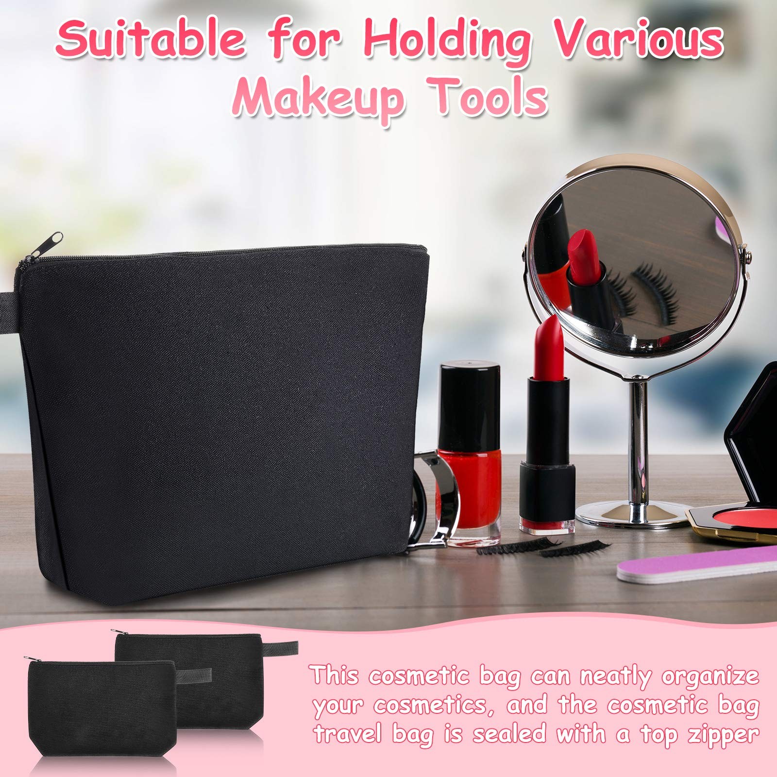 Weewooday 8 Pack Canvas Zipper Pouch Bulk 11.8 x 7.48 x 2.76 Inches, Black