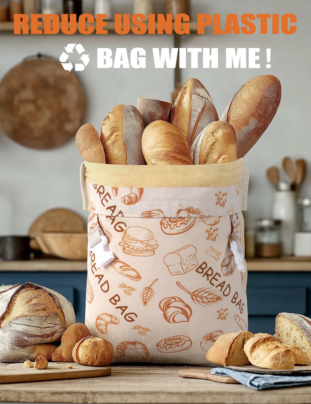 Reusable Beeswax Bread Bags(2 Pack), Bags for X-Large, Brown