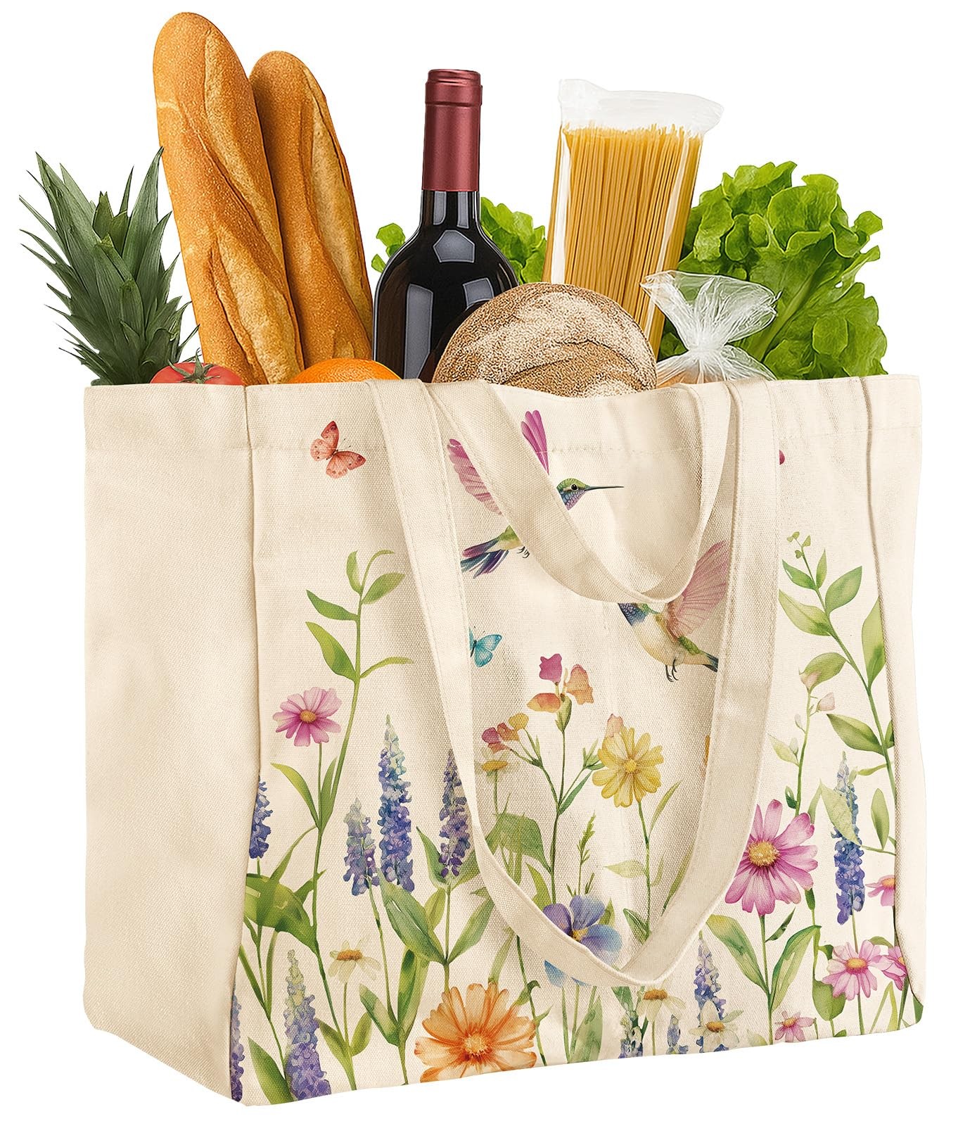 Large Canvas Grocery Tote Bag – Reusable Shoulder Bags with 6 Inner Pockets &…