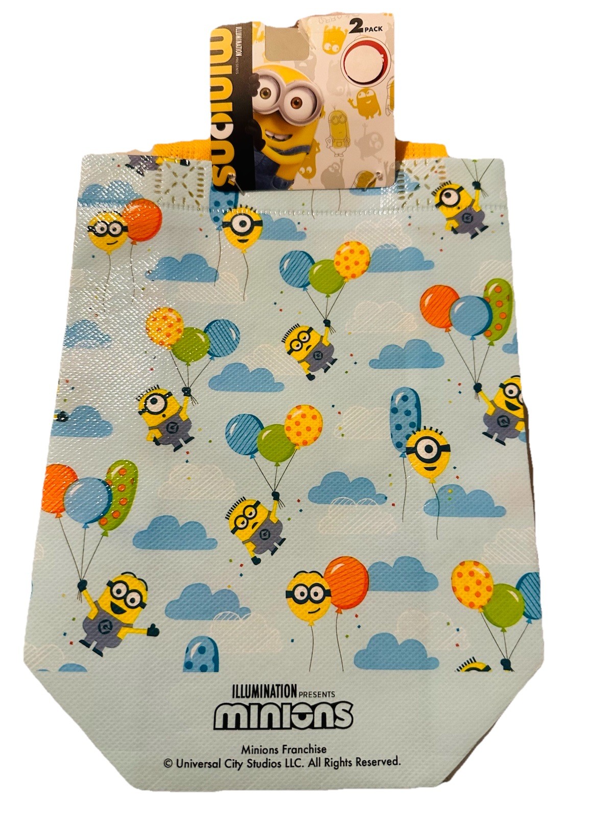 2 Pack Illuminating Minions 7x8x3.5 Inch Bags Kids Character Party W/Handles