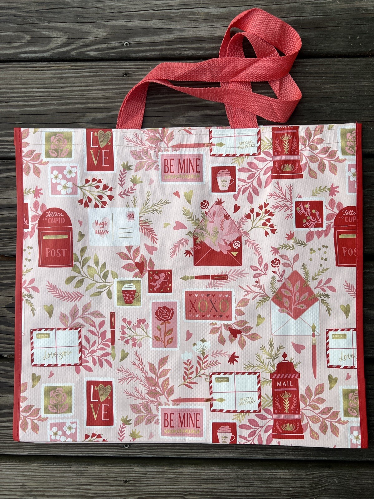 Reusable Shopping Bag Valentines Day Love Mail Hearts Homegoods Gift Pink New!