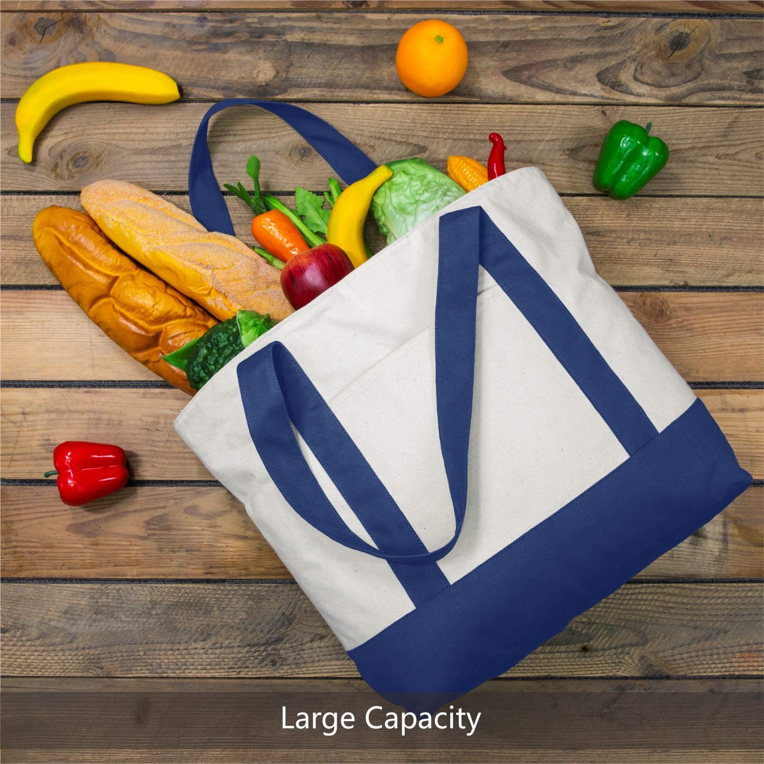 3-Pack Canvas Tote Bags with an External Pocket, Reusable Grocery Shopping Ba…