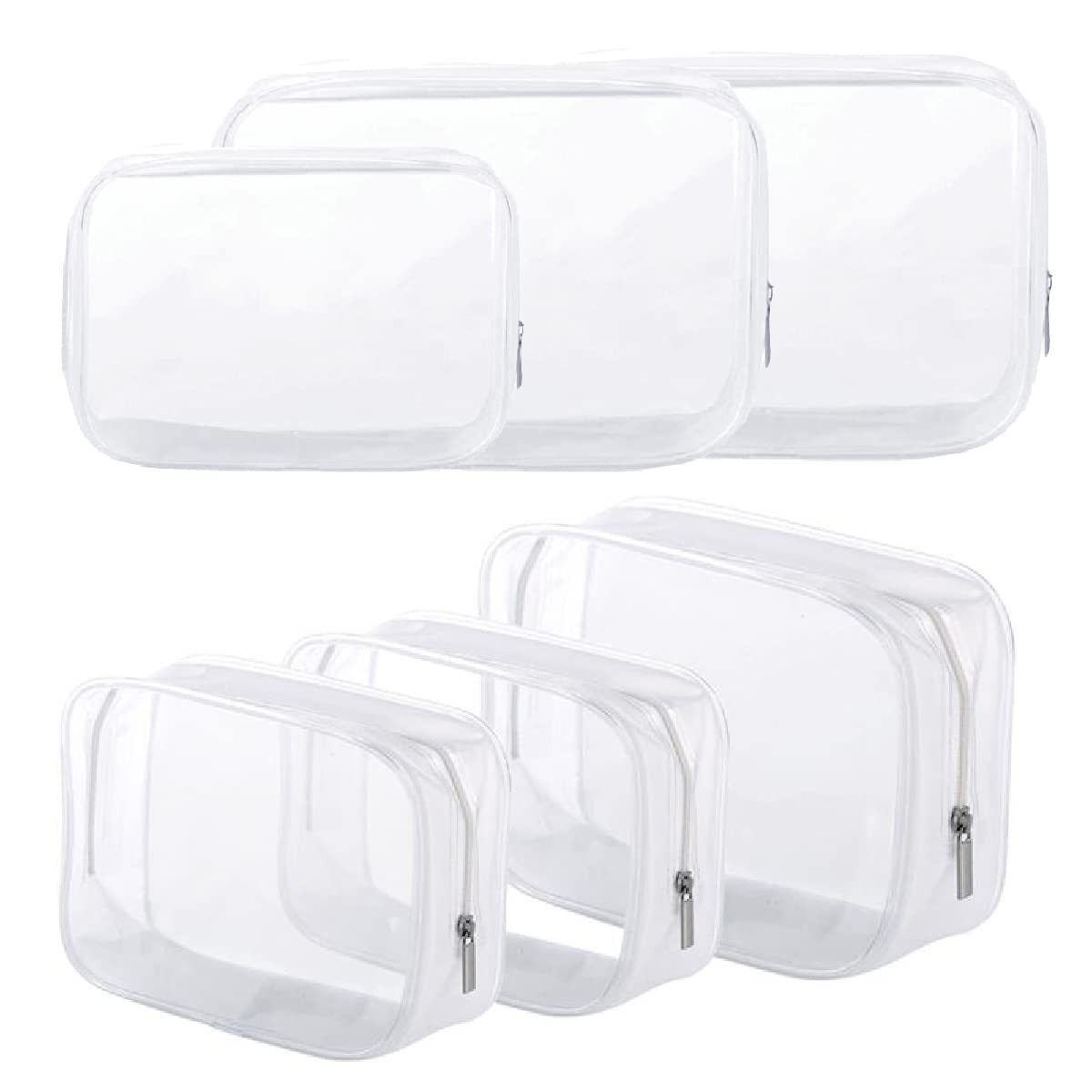 6 Pack Clear Toiletry Carry Pouch with Zipper Small and Large bags, White