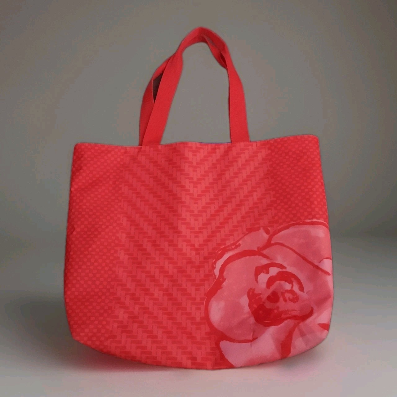 Lancome Red Floral Graphic Design Reusable Bag Thick Material Sturdy Handles
