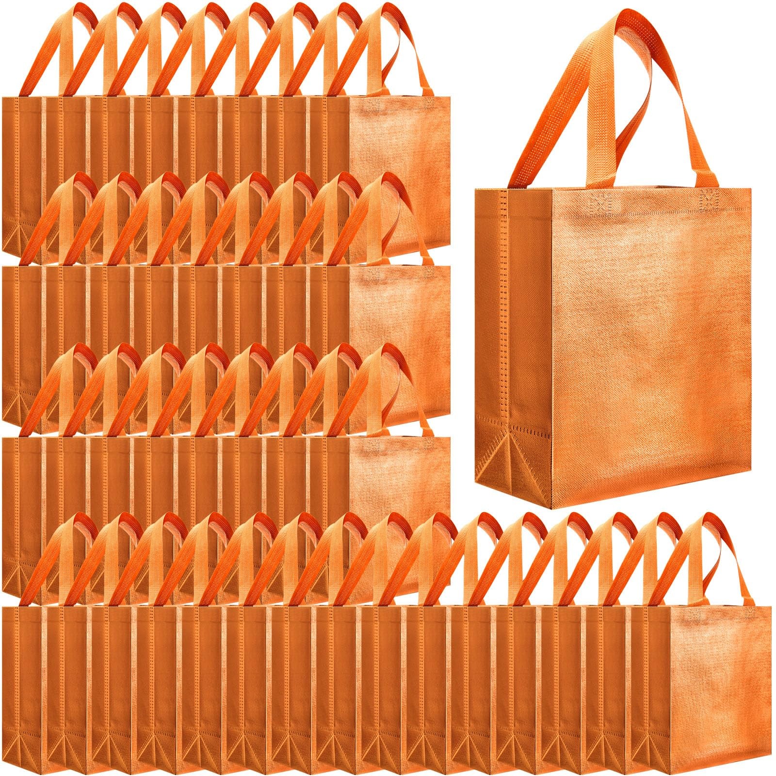 80 PCS Orange Glossy Reusable Gift Tote Bags Handles 10x8x4.7 Inch Grocery
