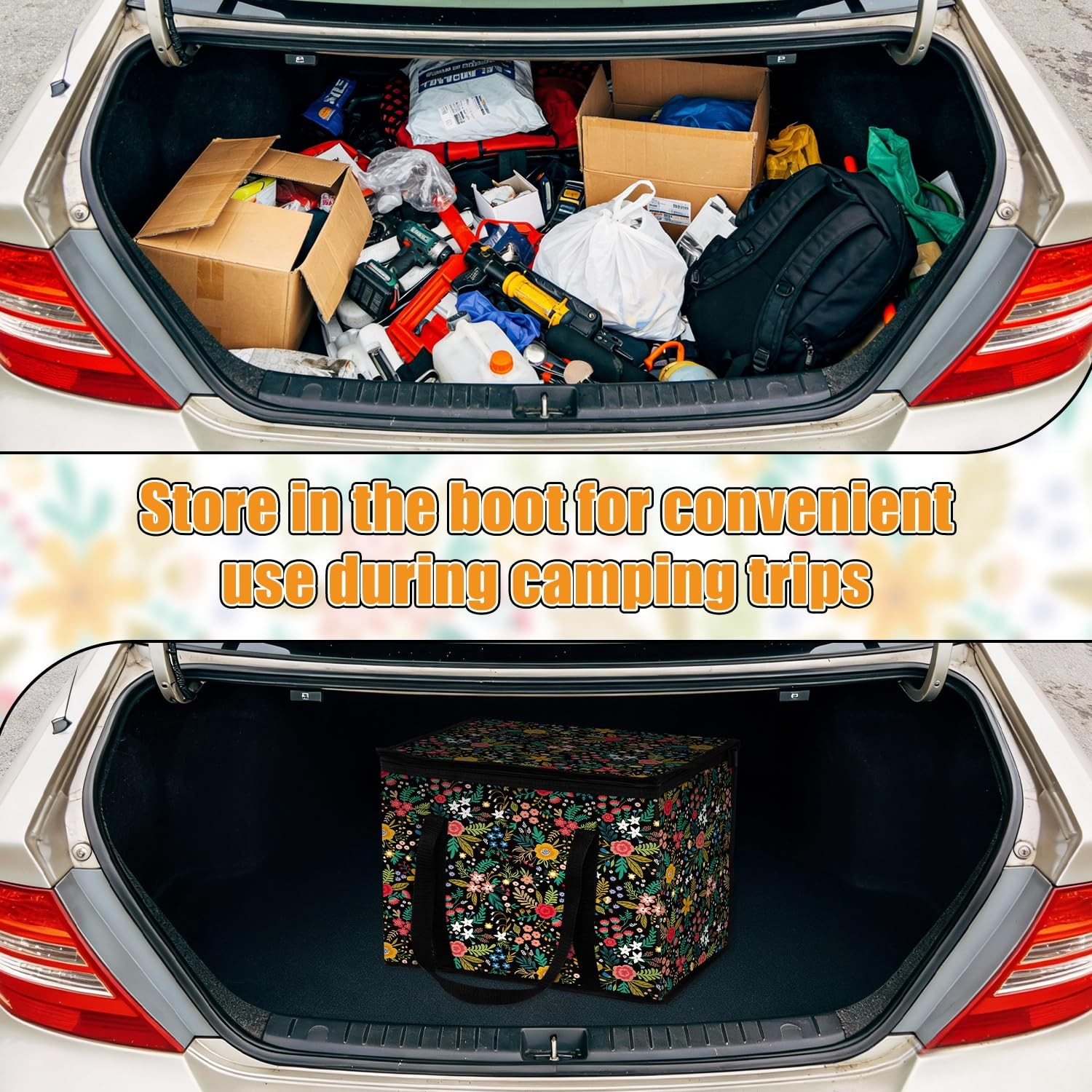 40L Flower Insulated Reusable Grocery Cooler Bag Thermal 15.7×11.8×12.2 In