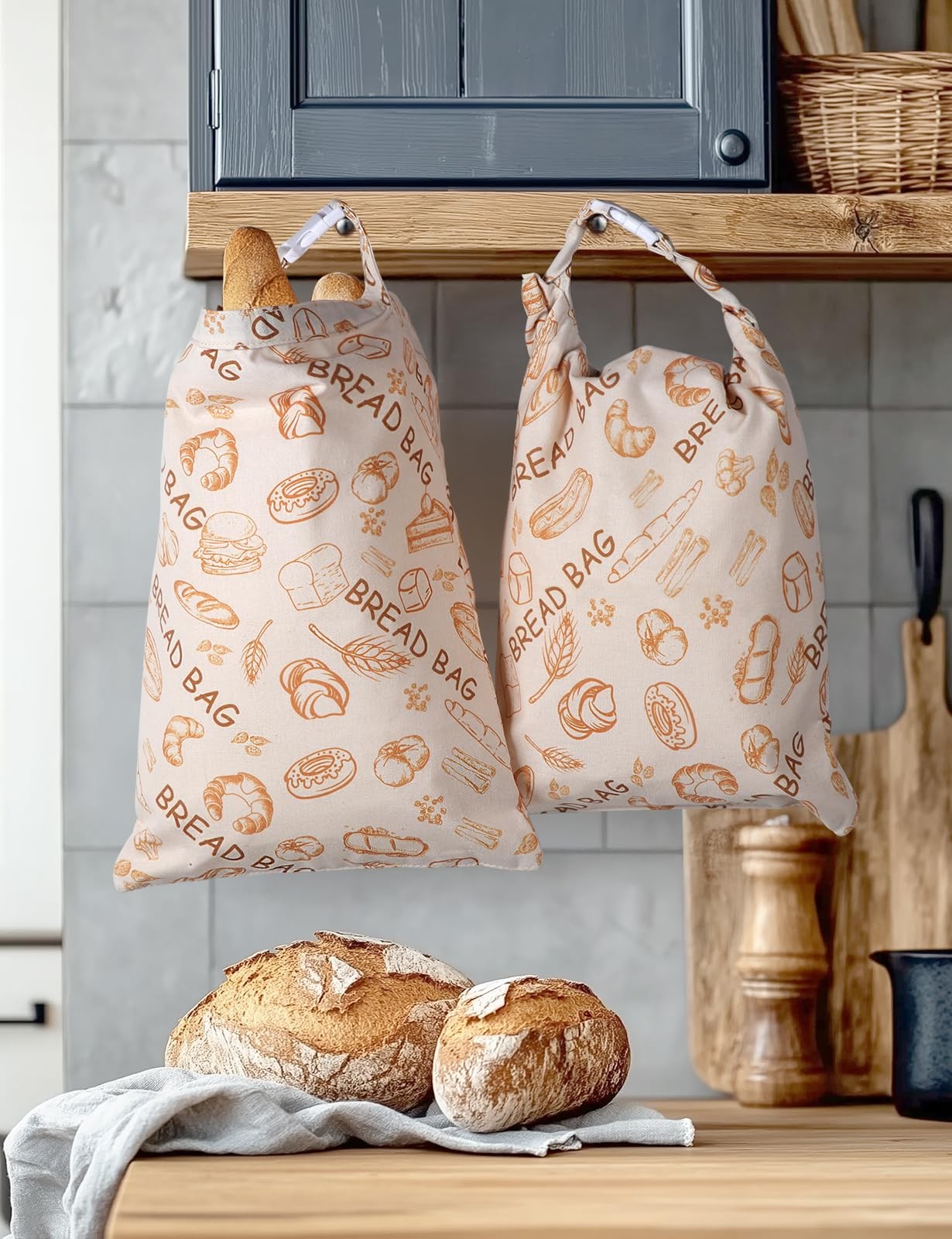 Reusable Beeswax Bread Bags(2 Pack), Bags for X-Large, Brown
