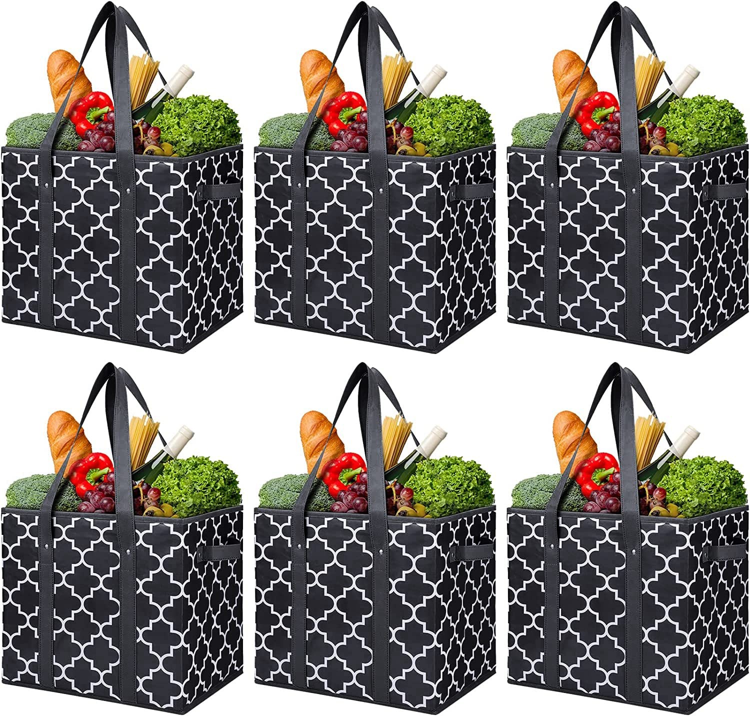 WISELIFE Reusable Grocery Bags 6-Pack Foldable Washable Large Storage Bins Ba…