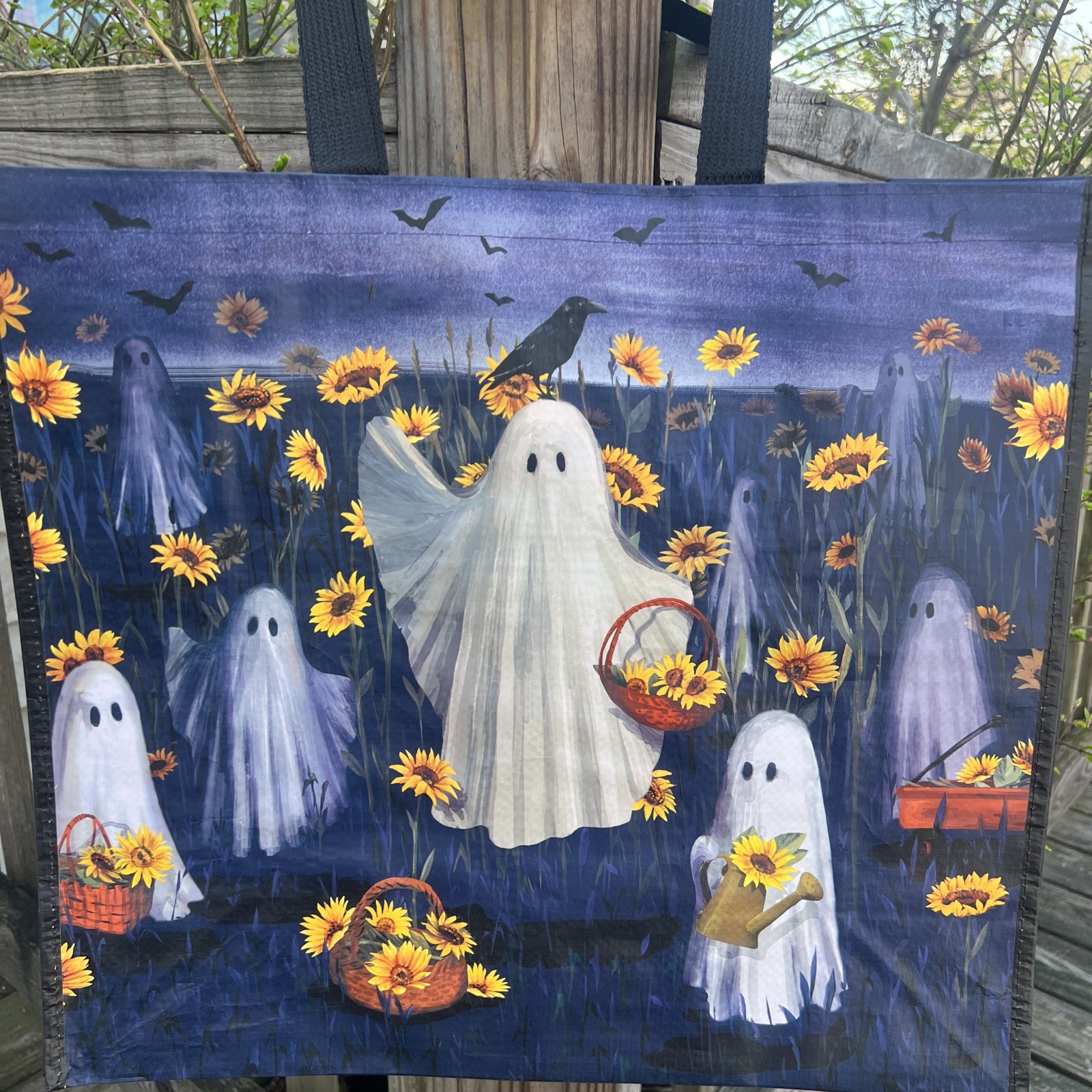 Halloween Ghosts 👻Baskets Sunflowers 🐦‍⬛ CROWS Bats Shopping Bag New🌼TJX🌼