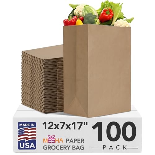 100Pcs Paper Grocery Bags 12 x 7 x 17 Inches Bulk, Heavy 12″x7″x17″ 100PACK