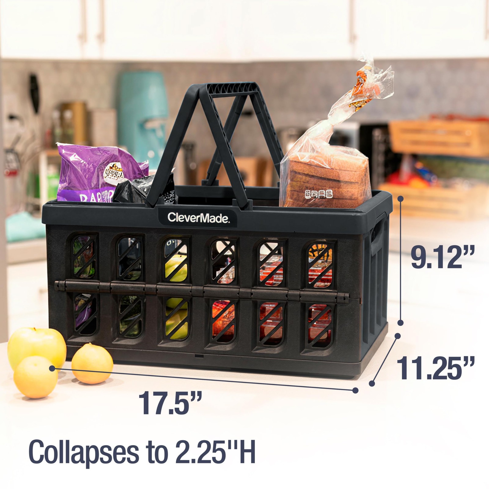 CleverMade Collapsible Shopping Basket with Handles – 24L 3 Pack Collapsible …