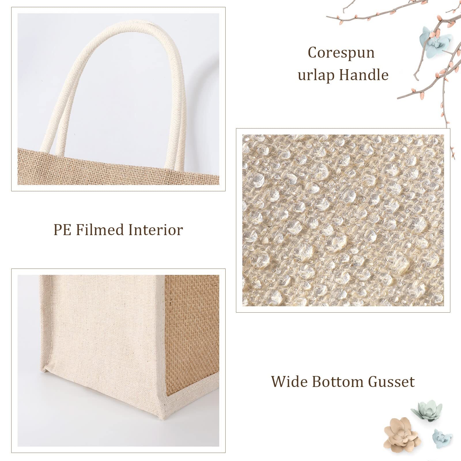 6 Pcs Burlap Gift Bags Jute Tote Bags with Handle Medium Reusable Multipurpos…