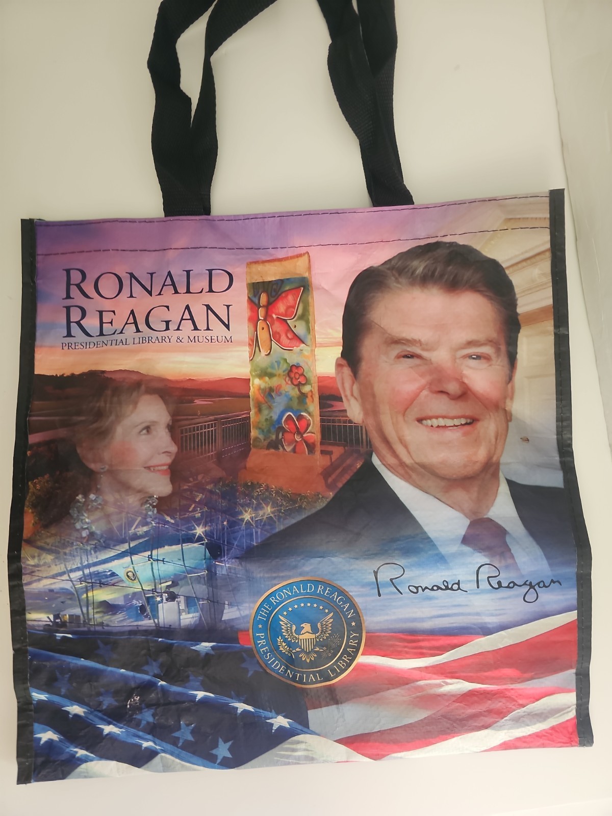 Ronald Reagan Reusable Shopping Tote Bag Size 5x15x15″ Presidential Library