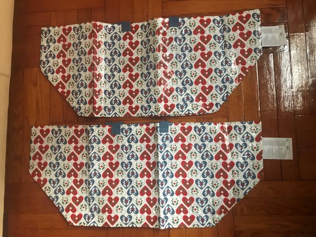 IKEA “LOT OF 2” VINTERFINT LARGE RED/BLUE HEART PATTERN 19GALLON SHOPPING BAGS